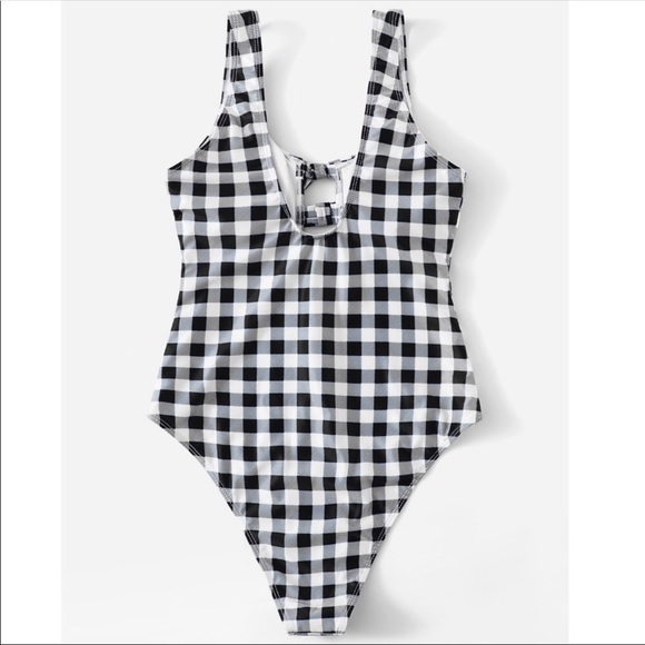 HOLLI🌴 gingham plaid one piece swimsuit black - Picture 3 of 3
